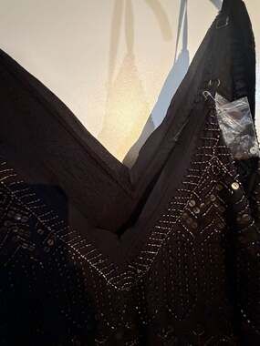 Free People Arizona Nights Embellished Beaded Sequin Slip Mini Dress Black